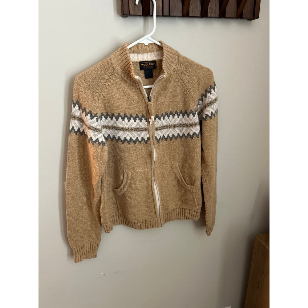 Woolrich Women's Brown Geometric Full Zip Sweater size Large